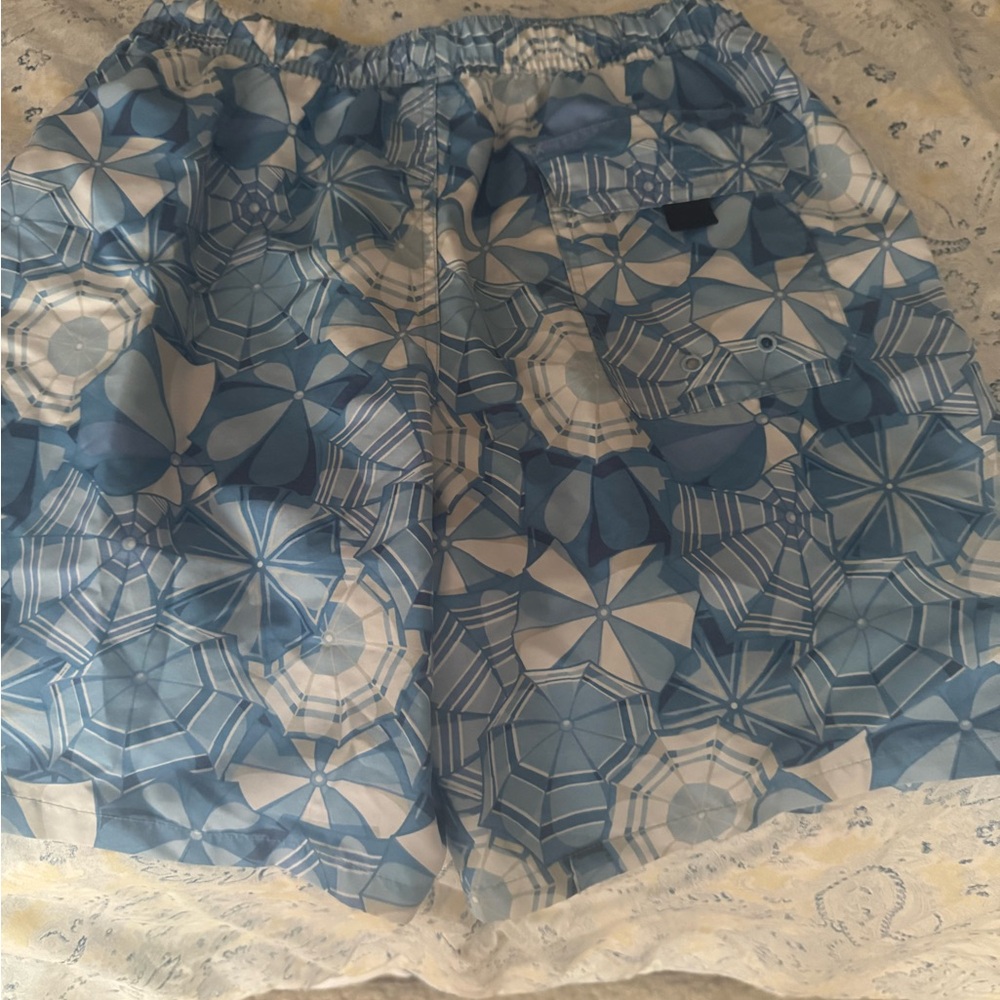 Vineyard Vines Blue and White Swim Trunks with Floral Pattern